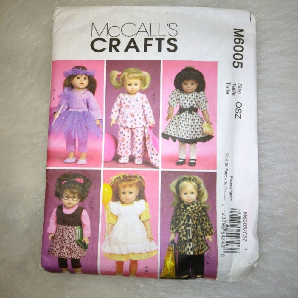 McCall's M6005 18" Doll Clothes tops, pj & slips, tutu, dress& Pinafore,  jumper